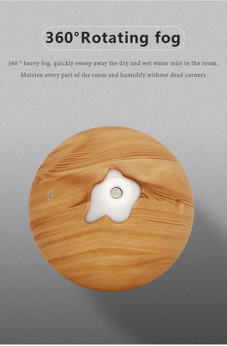 Diffuseur d’Arômes 350 ml Effet Bois – Ultrasonique & Télécommande, 7 LED