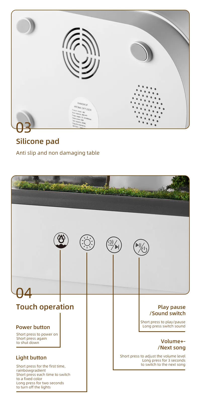 Diffuseur d’Arômes Ultrasonique “Goutte de Pluie” avec Lumières LED – Décor Miniature