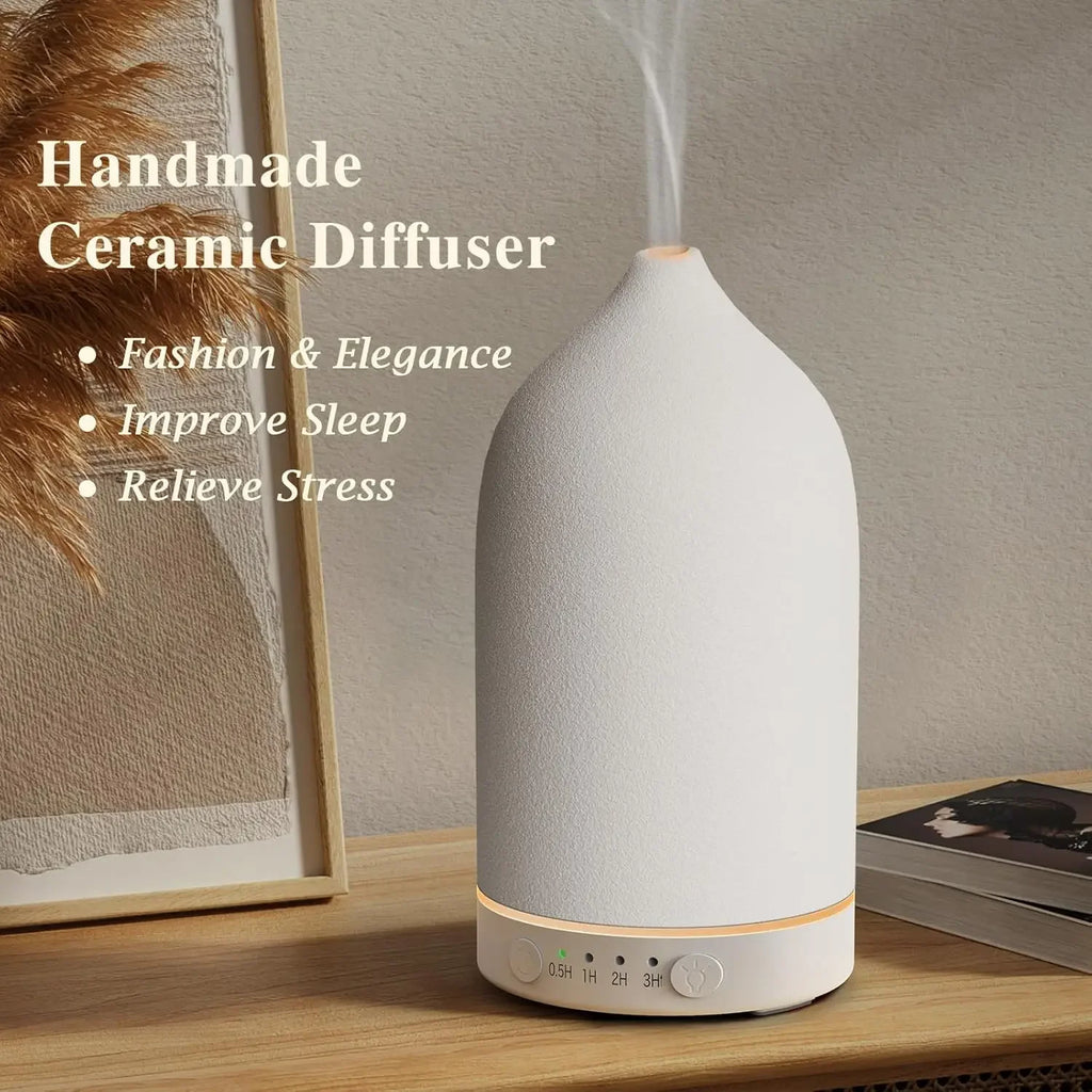 Diffuseur d’Huiles Essentielles Ultrasonique 100 ml en Céramique – 7 LED & Minuterie