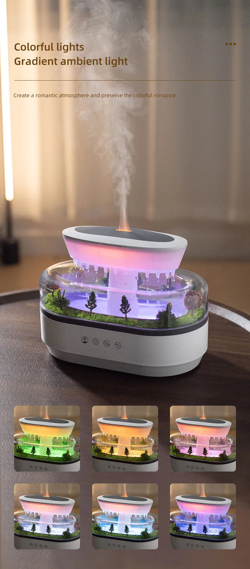 Diffuseur d’Arômes Ultrasonique “Goutte de Pluie” avec Lumières LED – Décor Miniature