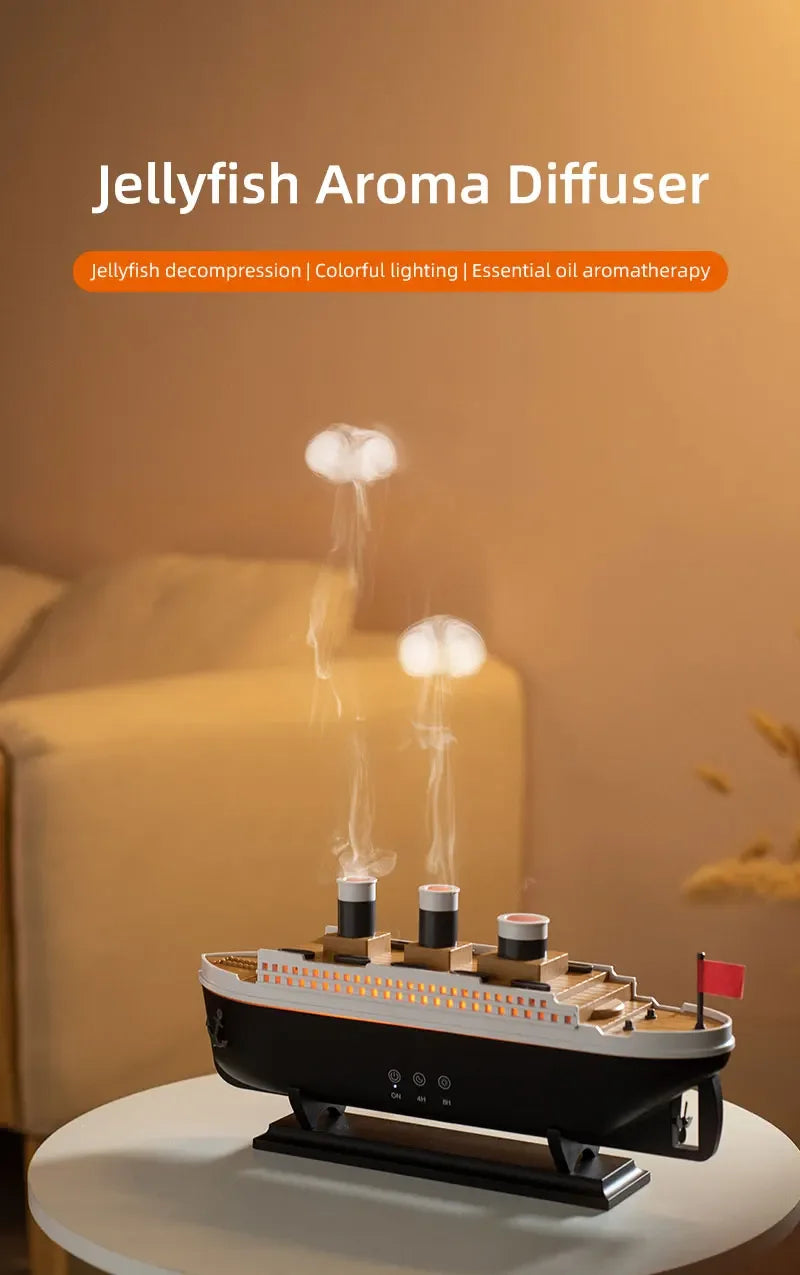 Humidificateur Ultrasonique 250 ml “Titanic Sunshine” – Effet Fumée Méduse, USB