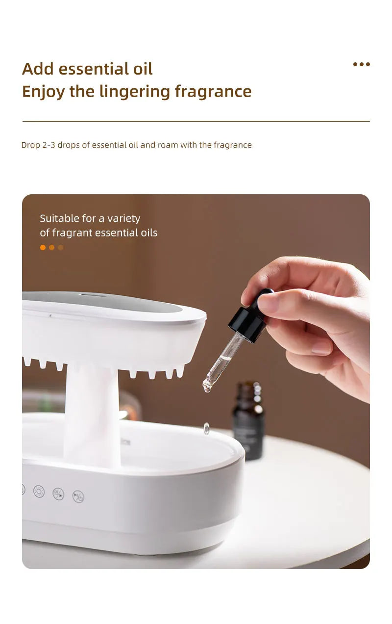 Diffuseur d’Arômes Ultrasonique “Goutte de Pluie” avec Lumières LED – Décor Miniature