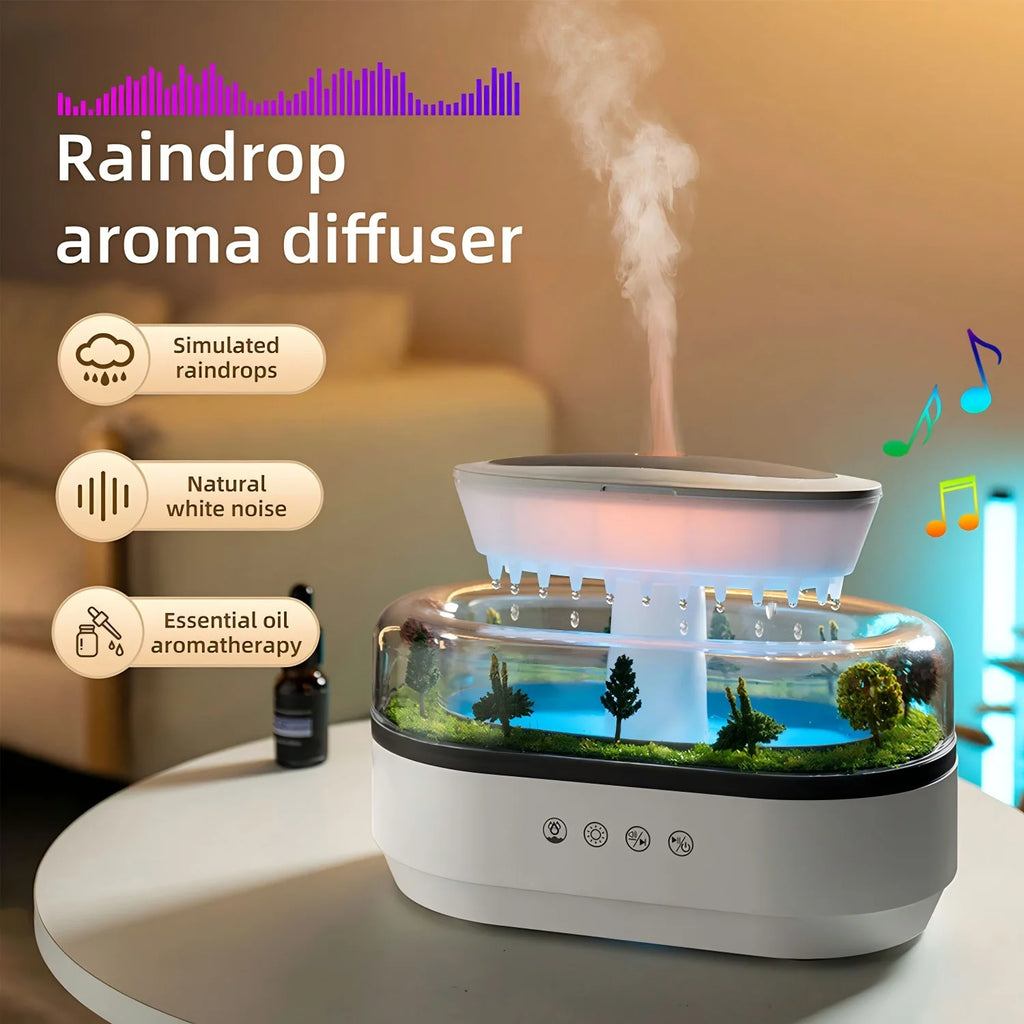 Diffuseur d’Arômes Ultrasonique “Goutte de Pluie” avec Lumières LED – Décor Miniature
