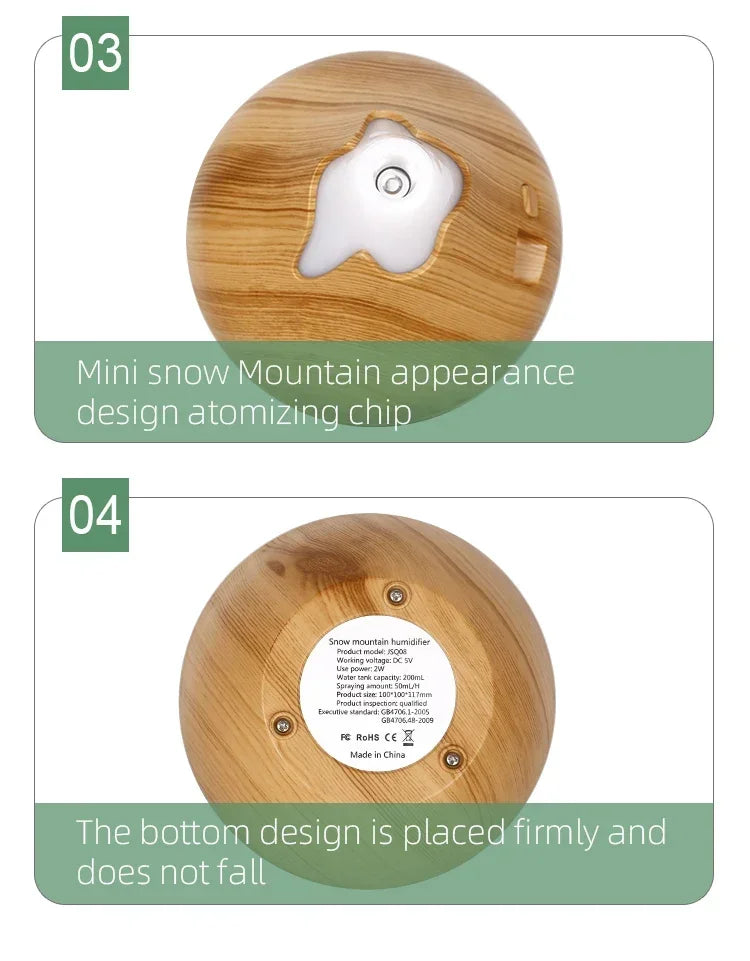 Diffuseur d’Arômes 350 ml Effet Bois – Ultrasonique & Télécommande, 7 LED