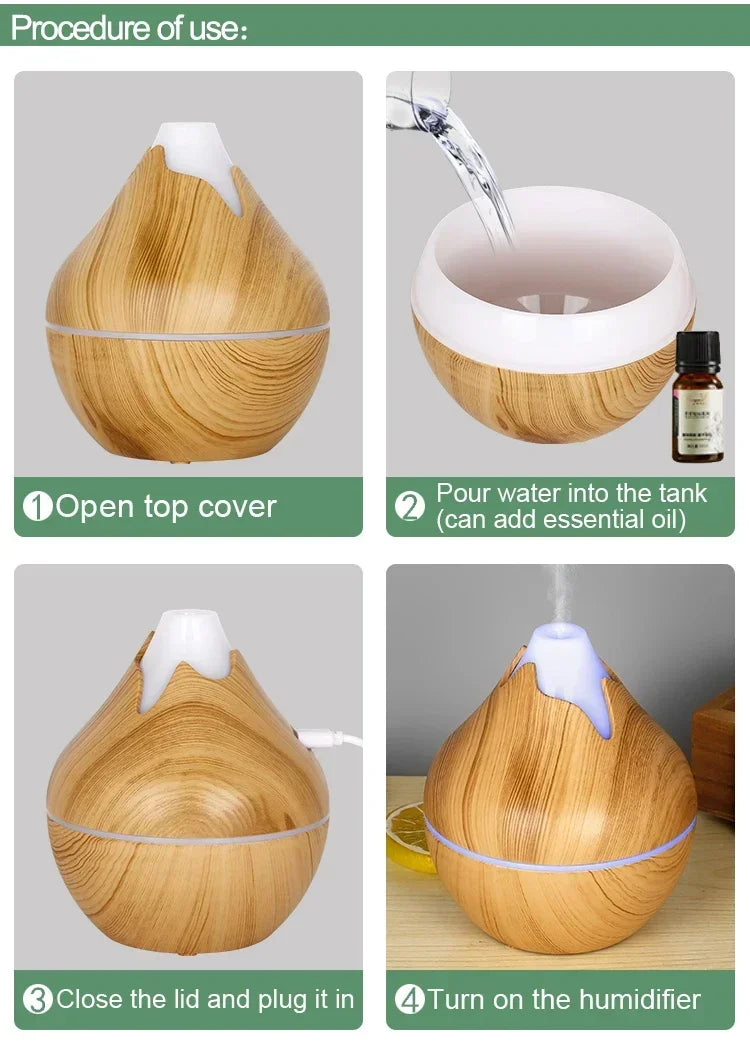 Diffuseur d’Arômes 350 ml Effet Bois – Ultrasonique & Télécommande, 7 LED