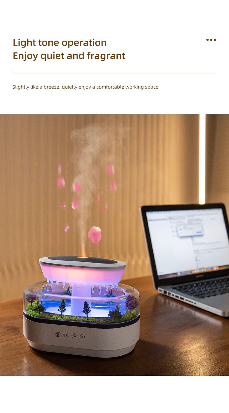 Diffuseur d’Arômes Ultrasonique “Goutte de Pluie” avec Lumières LED – Décor Miniature