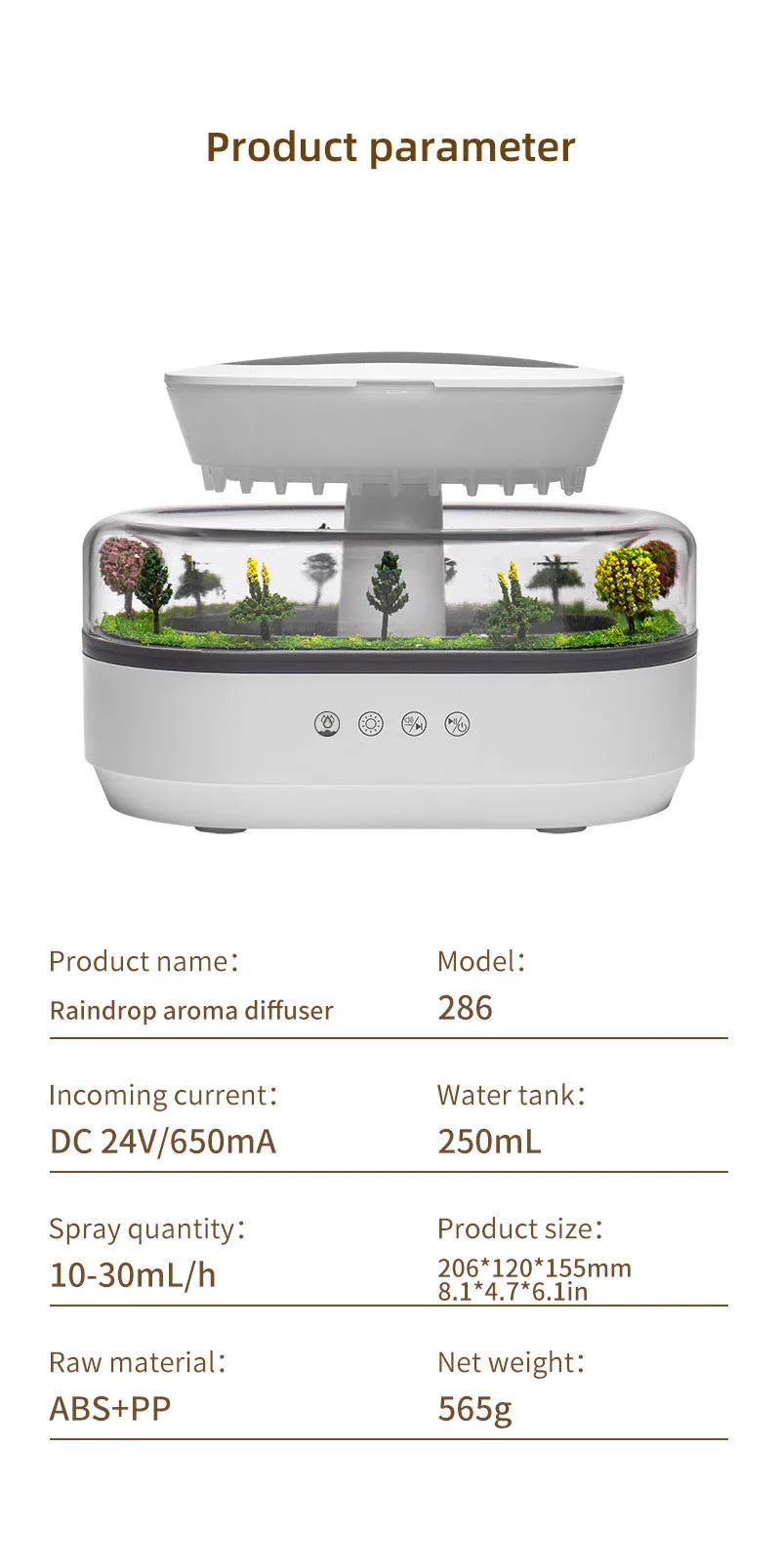 Diffuseur d’Arômes Ultrasonique “Goutte de Pluie” avec Lumières LED – Décor Miniature