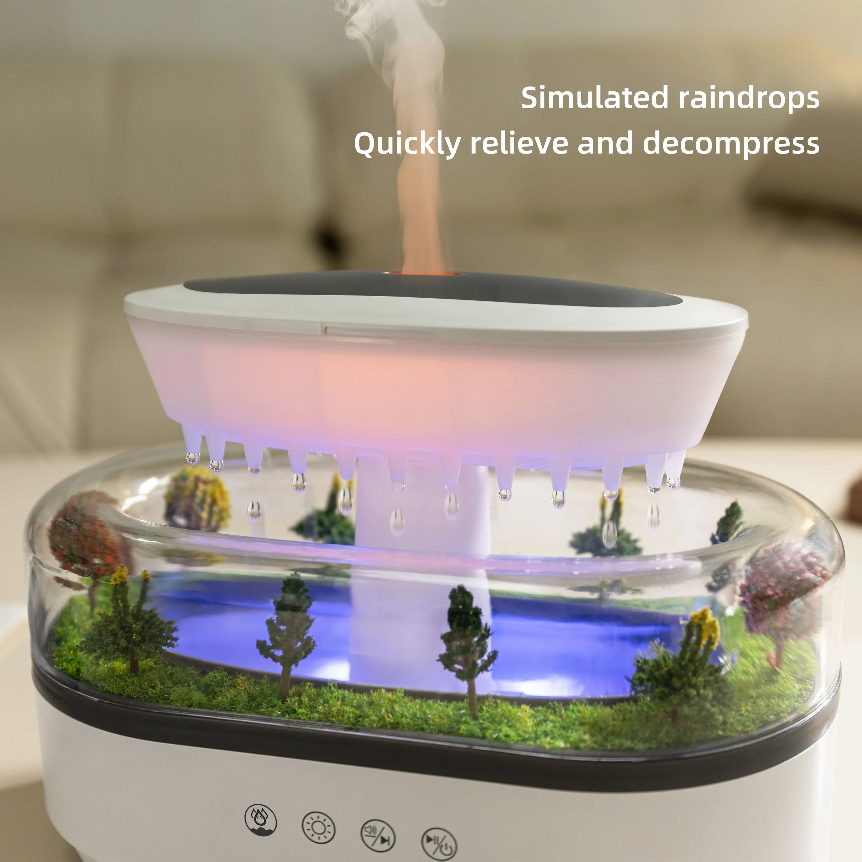 Diffuseur d’Arômes Ultrasonique “Goutte de Pluie” avec Lumières LED – Décor Miniature