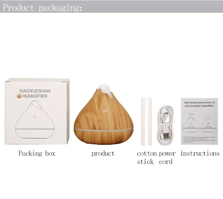 Diffuseur d’Arômes 350 ml Effet Bois – Ultrasonique & Télécommande, 7 LED