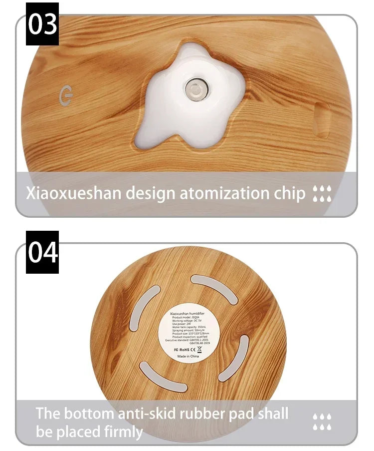 Diffuseur d’Arômes 350 ml Effet Bois – Ultrasonique & Télécommande, 7 LED