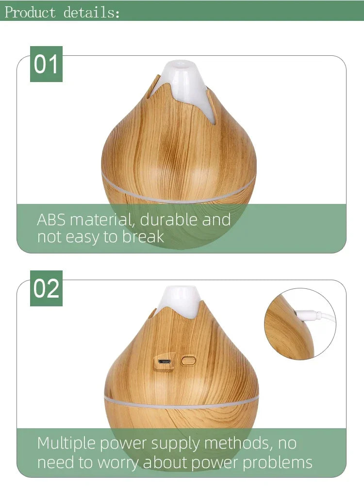 Diffuseur d’Arômes 350 ml Effet Bois – Ultrasonique & Télécommande, 7 LED