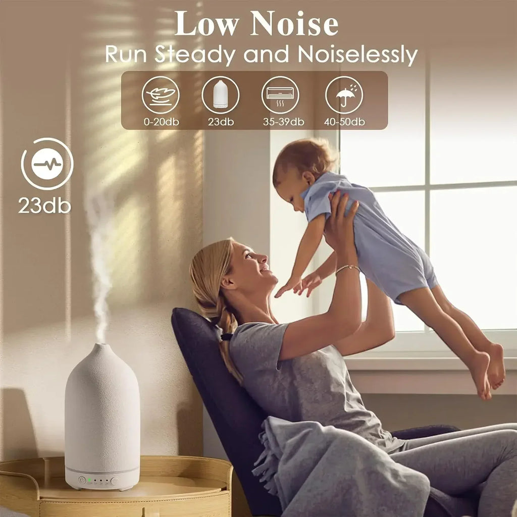 Diffuseur d’Huiles Essentielles Ultrasonique 100 ml en Céramique – 7 LED & Minuterie