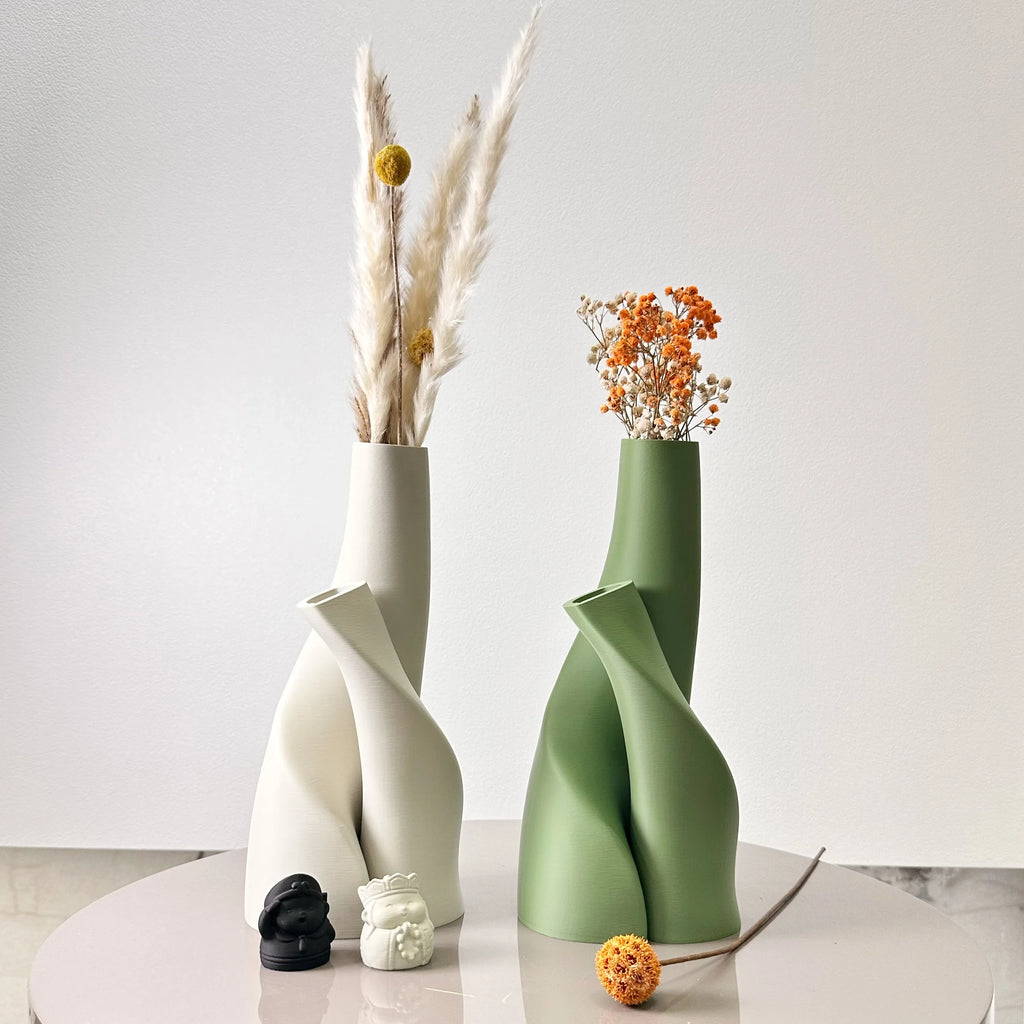 Ensemble de 2 vases à double forme, design original, pour fleurs séchées, créatif et multicolore (au choix), idéal pour le salon ou la cuisine.