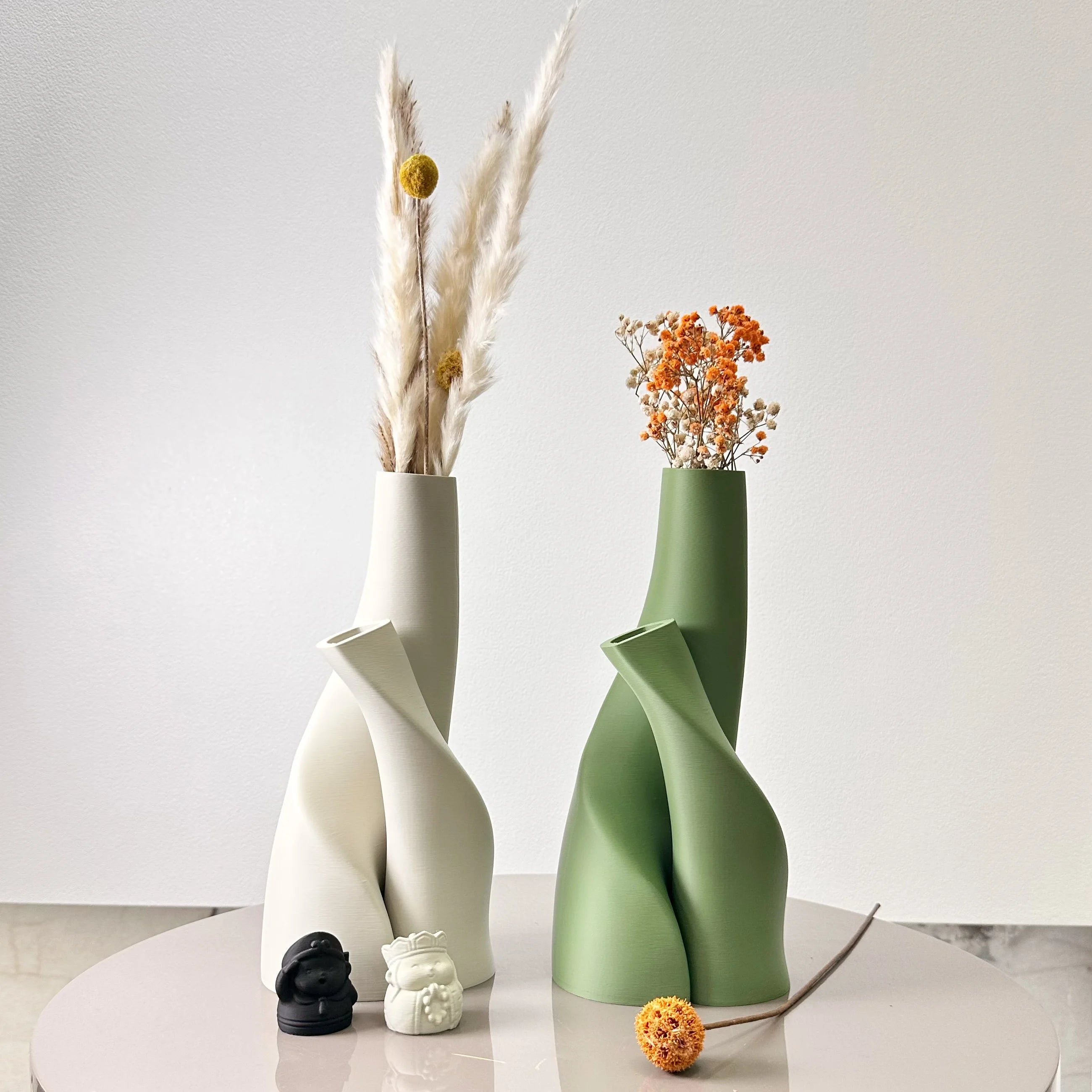 Ensemble de 2 vases à double forme, design original, pour fleurs séchées, créatif et multicolore (au choix), idéal pour le salon ou la cuisine.